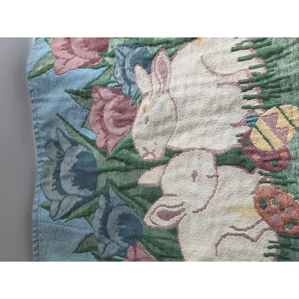 Vintage Woven Tapestry Easter Bunny Tulip Placemat Spring Decor Set of Two